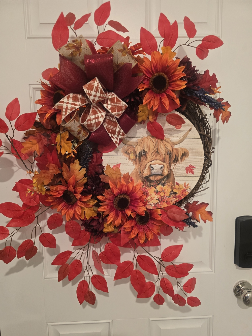 W144 – Autumn Harvest Fall Highland Cow Grapevine Wreath